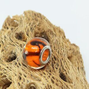 Orange European Glass Charm Bead with Silver Core Center